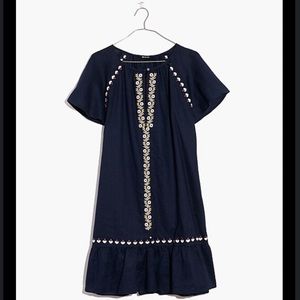 NWT MADEWELL raglan linen blend ruffle mini embroidered dress size XL